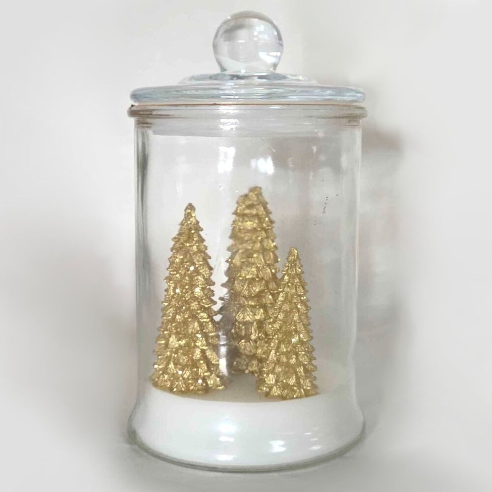 NEW 34th & Pine Gilded Spruce Golden Glitter Molded Evergreen Terrarium Candle